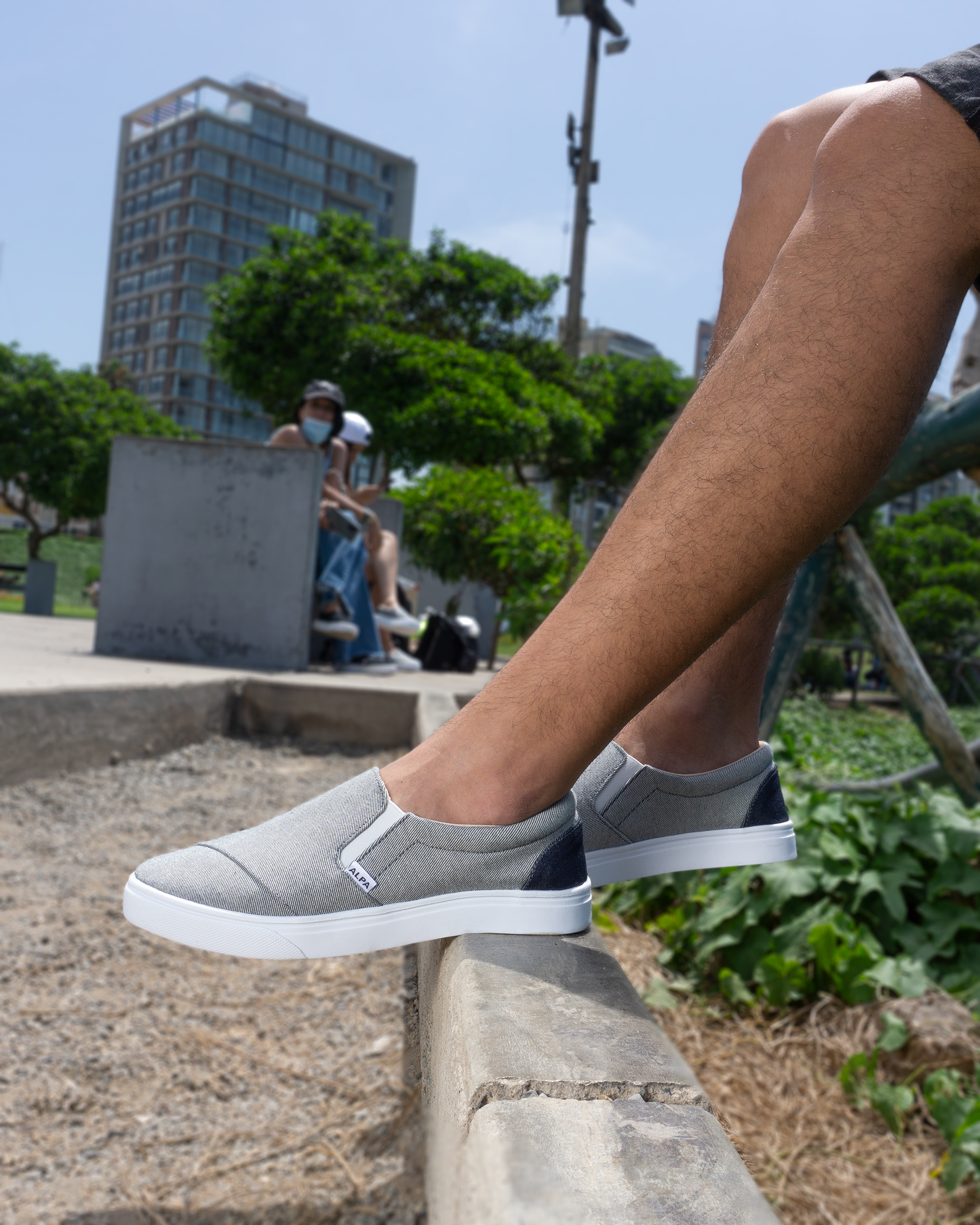 Slip on | Denim gris + talón denim azul