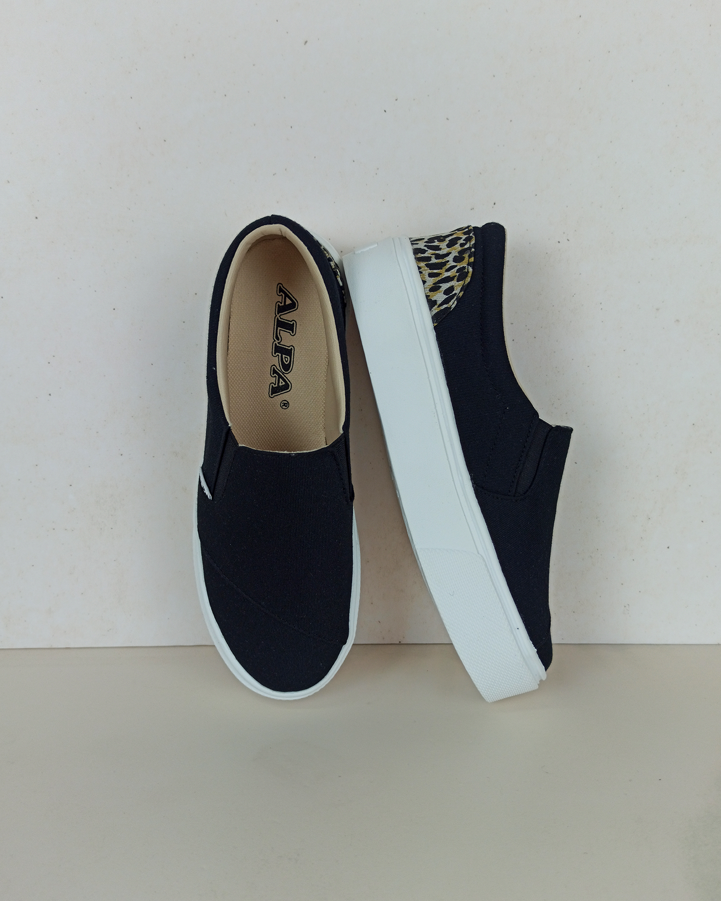 Slip on | Total Black + Leopardo crema